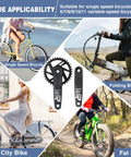 Single Piece Mountain Bike Crankset 36T With 170mm Arms For MTB Bicycles and compatibility with various bike types shown
