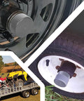 2 Pack Trailer Dust Covers 1.98 in Rubber Wheel Protectors installed on car and trailer wheels
