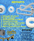 Cc Plus Economy Replacement Parts Kit with parts for Dolphin Maytronics pool robots over a blue water background