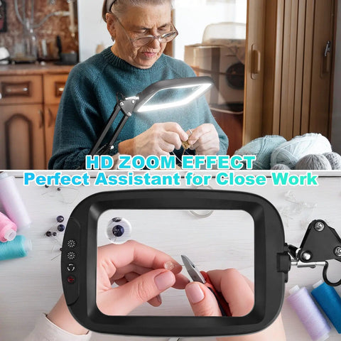 Extra Large Magnifier With Light And Clamp Hands Free Rectangle Desk Magnifier Features 10x To 30x Zoom Five Color LED Modes Adjustable Illumination For Reading Close Work Crafts And Painting