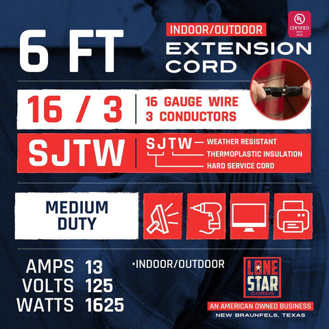 Heavy Duty 100 Ft Indoor Outdoor Extension Cord 16 AWG 3 Prong SJTW Weatherproof Cable Built for Outdoor Use product overview