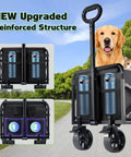 Foldable Utility Wagon With All Terrain Wheels And Brakes, Heavy Duty Cart Holds 360 Lbs, detailed features shown with pet