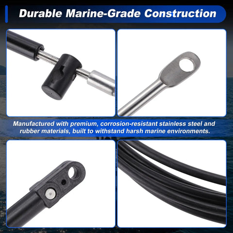 Detailed view of components from Two Pack 7 Meter Boat Throttle And Shift Cable For Mercury MerCruiser Outboard Engine Remote Cable Replacement OE CCX18924 Black Durable Heavy Duty Marine Grade