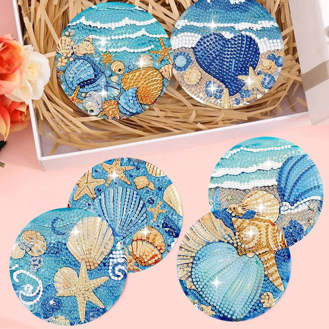 8 Piece Ocean Animals Diamond Art Coaster Kit With Holder Easy To Use DIY Diamond Painting Coasters For Beginners And Adults