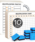 10 Pack Dry Erase Multiplication Boards 9 By 12 Inch Double Sided Whiteboards Classroom Ready For Times Tables Math Practice Kid Friendly With Erasers Included showing multiplication charts and practice grids with erasers