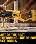 Boss Level Brushless Cordless Power Drill 20 Volt Max Ready Half Inch Compact Stud And Joist Driver in use drilling into wood.