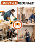 Lifestyle redefined workshop with cordless tool organizer mounts pack of 3 for 18V to 20V RIDGID tools in action.