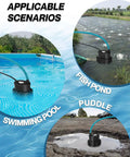 Above Ground Pool Cover Pump With Drainage Hose And 25 Foot Power Cord in pool, pond, and puddle use scenarios.