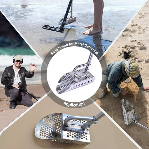 Stainless Steel Sand Scoop For Metal Detecting Adjustable Handheld Treasure Hunter Shovel with heavy duty pole on beach
