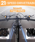 21-speed drivetrain of Kids 24 Inch Mountain Bike With Front Suspension, handlebars, trigger shifter shown, disc brakes visible