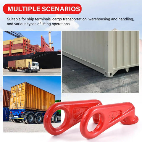 Heavy Duty Container Lifting Hook With 45 Degree Secure Alignment System L And R Indicators visible with shipping containers