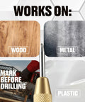 Automatic Center Punch For Metal And Wood Featuring Spring Loaded Kick And Adjustable Knob to mark wood, metal, and plastic surfaces.