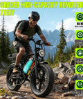 Rider on Powerful 1500W Peak Fat Tire Electric Mountain Bike for Adults All Terrain 20 Inch Wheels, mountain trail