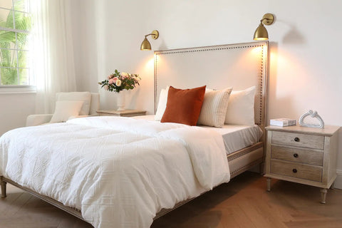 Bedroom with twin Vintage Wall Sconce Bookcase Light With Dimmable On Off Switch Hardwired Industrial Metal Fixture over bed