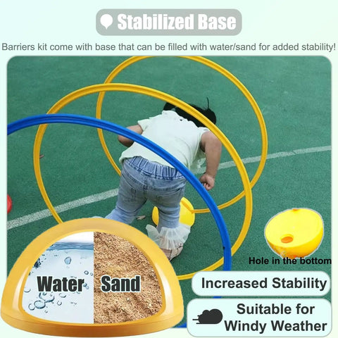 Child playing in Drone Obstacle Course Gate Kit With Three Easy Assemble Hoops In Various Sizes For Quadcopters And UAVs.