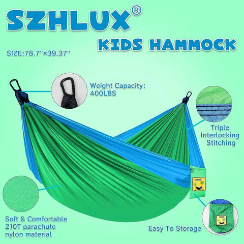 Kids Hammock for Indoor Outdoor Play and Camping, Soft 210T Parachute Fabric, Lightweight and Durable, Includes 2 Tree Straps