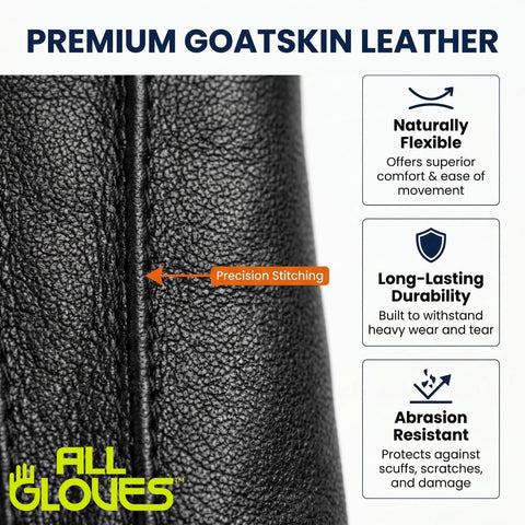Kevlar Lined Goatskin Duty Gloves For Heavy Duty Work, Puncture Resistant Hand Protection, Industrial Grade Leather Gloves For Sharp Objects, Large Size, Tough As Nails Workwear For Construction And Manufacturing, close-up stitching