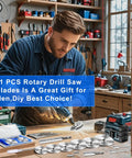 Man using All-In-One Rotary Drill Saw Blade Kit With Six High Speed Steel Cutting Discs And Four Shanks Including Hex And Round Options Plus Screwdriver in workshop