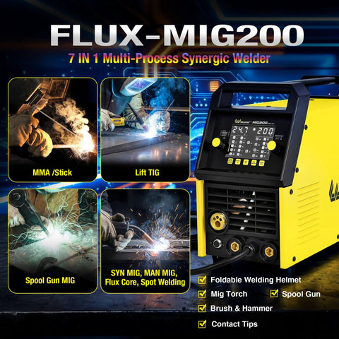 All In One 200 Amp MIG Welder With 110 And 220V Dual Voltage 7 Mode Multi Process Aluminum Workhorse Machine