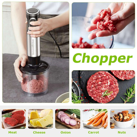 Straight Up Game Changer 4 In 1 Immersion Blender With Food Processor Chopper And Egg Whisk 20 Variable Speeds Plus Turbo Mode blending meat.
