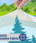 Close-up of Forest Color Fitted Tablecloth for 6 Foot Folding Tables showing elastic spandex blend fabric being stretched