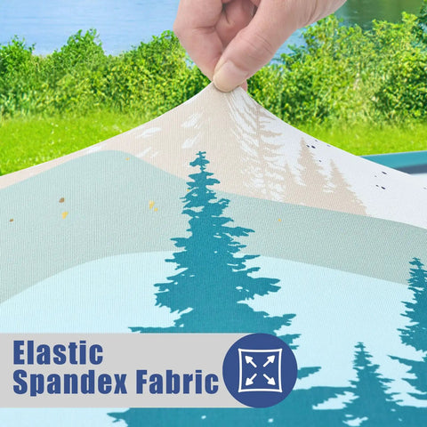 Close-up of Forest Color Fitted Tablecloth for 6 Foot Folding Tables showing elastic spandex blend fabric being stretched