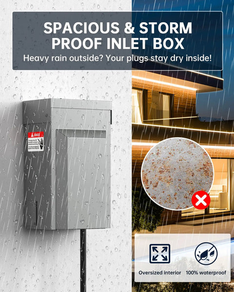 50A Generator Inlet Box And Plug With Built In Circuit Breaker Weatherproof 125 And 250V Power Inlet Set in rain