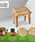 Teak Shower Stool For Shaving, 12 Inch Compact Foot Stool with nonslip pads, slatted seat, water resistant, bath step ideal for stability