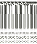 Eight Piece Set Of 304 Stainless Steel Square U Bolts With Washers And Nuts For Boat Trailers Sailboats Automobiles Heavy Duty Industrial Grade Durable U Bolts One Half Inch Diameter By Three And One Sixteenth Inch Wide By Five And Five Sixteenths Inch displayed in a row