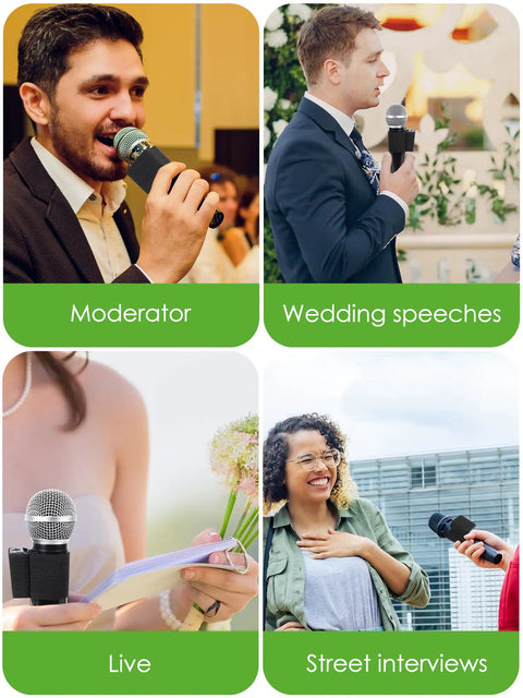 Elastic Handheld Microphone Sleeve For Rode Wireless GO II ME PRO System in use during various events and settings, 2 Pack.