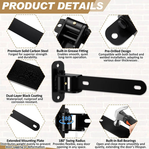 Beefy 4 Pack 13 Inch Heavy Duty Gate Hinges 900 Lb Capacity 180 Degree Open Thickened Solid Carbon Steel Hardware Bolt On Or Weld On For Barn Wood Metal Gates Fences Sheds Garages Garden Gates Obround Hole, 180° open hinge detail