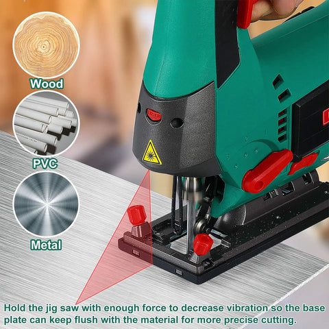 Jig Saw With 800W Pure Copper Motor 6 Speed Settings From 800 To 3000 SPM 4 Orbital Settings Bevel Up To 45 Degrees