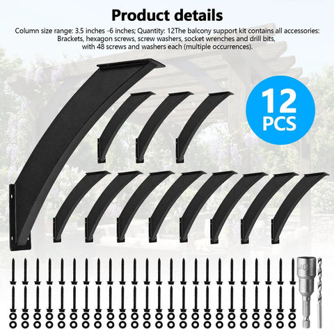 Beefy 4x4 Inch Arc Angle Corner Braces With Mounting Screws, Rugged One-Piece Curved Steel Brackets For Gazebos, Treehouses, Cabins And Patio Structures, 45 Degree Diagonal Supports For Quick And Easy Install