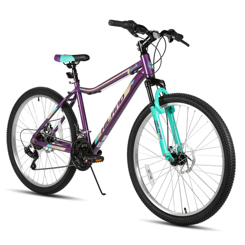26 Inch Mountain Bike For Women With 18 Speed Gears Front Suspension Aluminum Frame Adult Ladies Bicycle Purple For Trail Riding And Everyday City 