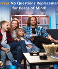 Family using Two Replacement TV Remote Controls For TCL Onn Hisense Sharp Philips Westinghouse Insignia Element TLC Roku Ruko Ruku Roko Smart TVs Pack Of Two With Easy Setup And Wide Compatibility 1 Year Warranty in living room.