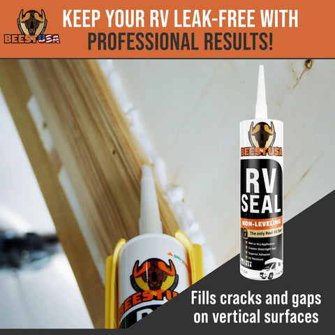 Heavy Duty Non Leveling RV Roof Lap Sealant Waterproof Caulk That Stays Put And Shuts Out Moisture Built Tough for sealing vertical surfaces.