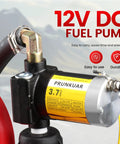 Close-up of a 12V DC self-priming transfer pump from the Two Pack 16 Gallon Fuel Caddies With Wheels 60L Gas Diesel Tank.