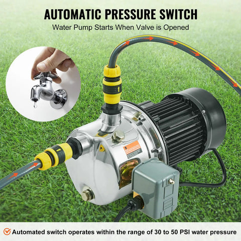 Automatic pressure switch on Beefy Three Quarter HP SUS304 Stainless Shallow Well Jet Pump 115V 18.5 GPM 131 Ft Head