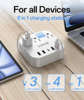 5Ft Power Strip With USB Ports Plus 1 USB-C, Non Surge Protector For Travel Cruise Ship Home And Office on desk