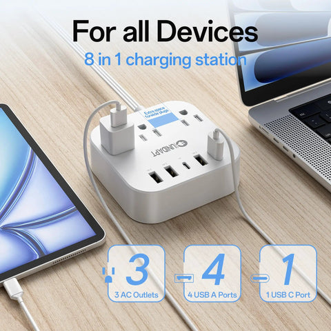 5Ft Power Strip With USB Ports Plus 1 USB-C, Non Surge Protector For Travel Cruise Ship Home And Office on desk