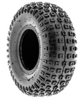 Side view of a knobby tire from the set of four knobby ATV and go kart tires 145 70 6 size with 14x6-6 tubeless 6 ply.