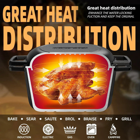Built Tough Cast Iron Dutch Oven Pot With Skillet Lid 5 Qt Pre Seasoned Non Toxic PFAS Free oven showing heat distribution