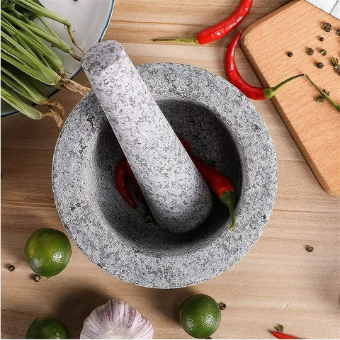 Large Granite Mortar And Pestle Set With 2 Cup Capacity Lid Silicone Lid Garlic Peeler And Anti Slip Base Pad Unpolished Granite Spice Grinder with herbs
