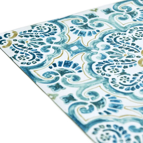 Fontaine Peel And Stick Floor Tiles In Blue Easy Installation No Grout Needed Water Resistant Virgin Vinyl Moroccan design