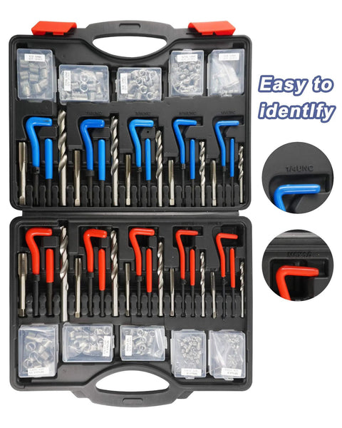 Pro Grade 263 Piece Helicoil Thread Repair Kit For SAE And Metric Threads With HSS Drill Restorer in open case view