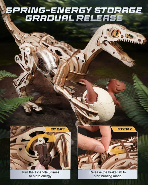Self-Walking Dinosaur Toy Kit - 3D Wooden Puzzle And Mechanical Model For Adults And Teens, STEM DIY Craft Project, Educational Dino Collection, Wind-Up No Batteries, Perfect Gift For Birthday Or Holiday, spring-energy storage release