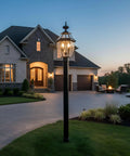 Newbury Outdoor Post Lantern 21 Inch 2 Light Medici Bronze French Country Lamp Post illuminating driveway garden