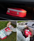 General Medi 2-in-1 First Aid Kit, red travel pouch stored in car glove compartment.
General Medi 2-in-1 Mini First Aid Kit, red case opened to reveal medical supplies.
General Medi 2-in-1 Mini First Aid Kit, red case being placed into a backpack.