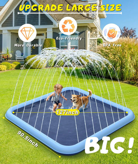 Extra Large 90.5 Inch Splash Pad For Kids And Dogs Oversized Backyard Water Play Mat Non Slip Safe Wading Pool Toy