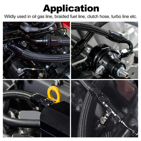 6AN Straight Swivel Hose End Fitting for CPE Braided Hose Black 8 Pack Aluminum 6061-T6 7/8-14 UNF Thread Fits Stainless and Nylon Braids High Flow Performance used on braided fuel lines